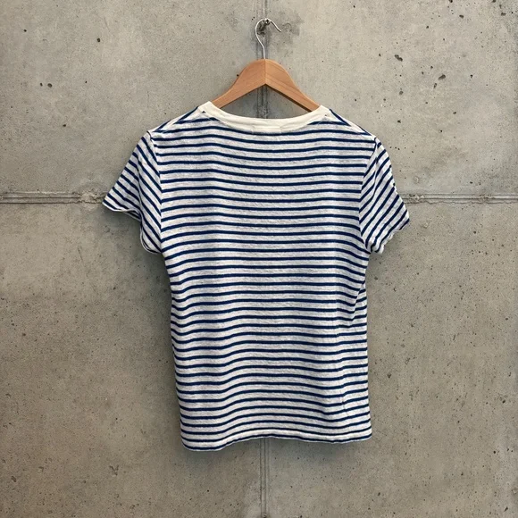 Alex Mill Blue and White Prospect Tee in Stripe, Linen Blend, Size Large - Picture 3 of 8